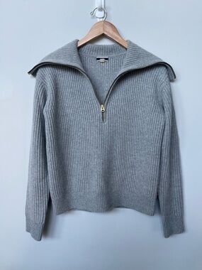 J. Crew | Cashmere Gray Ribbed Half Zip Spread Collar Sweater XS Minimalist Lux